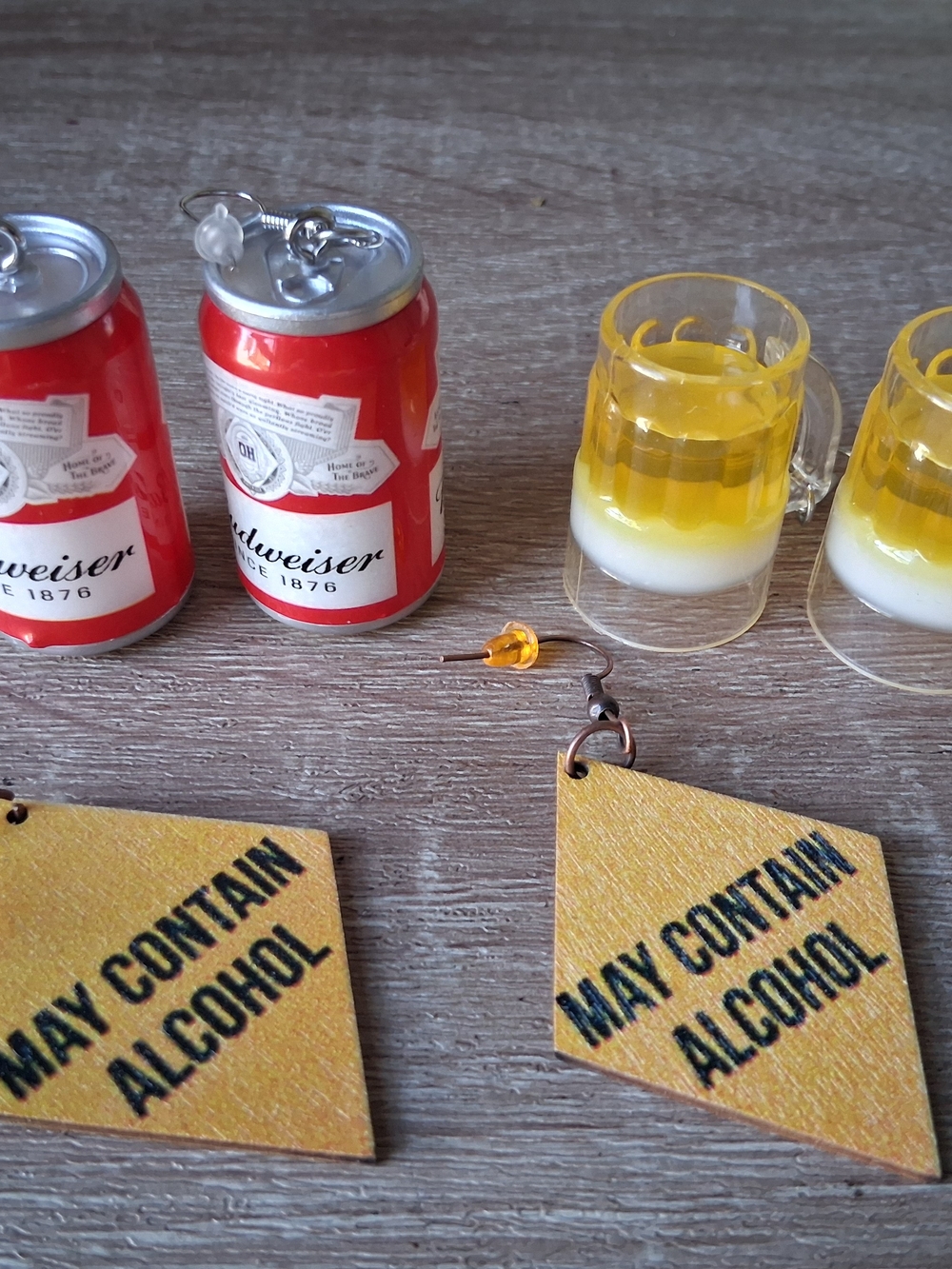 3 Pairs Of Peirced Beer/alcohol Earrings.
